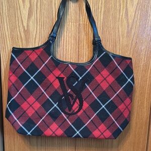 Victoria's Secret Red and Black Plaid Tote Bag
